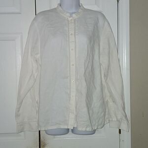Sigrid Olsen off white 100% linen button down  casual business blouse Sz L EUC